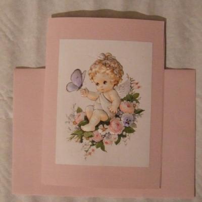 Carte 3D enveloppe rose " Ange fillette et papillon"