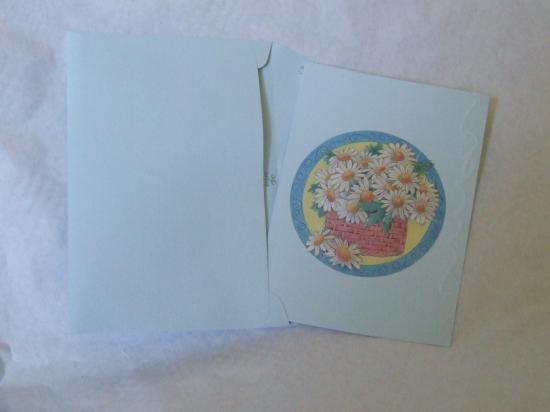 Carte 3D enveloppe bleue claire " Panier petites fleurs "