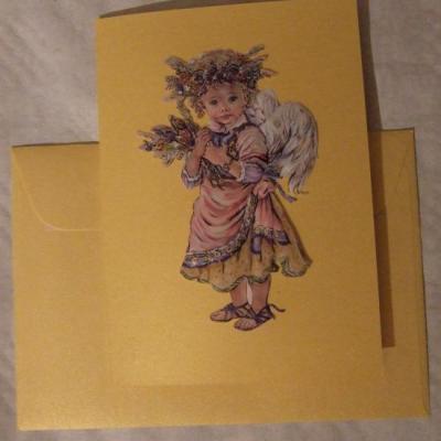 Carte 3D" Fillette ange robe paysanne à fleurs" enveloppe ja